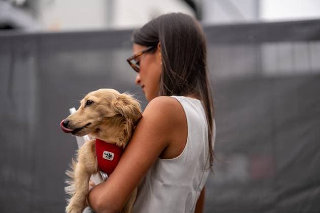F1 British Grand Prix - UK Alexandra Saint Mleux (Far) and Leo Leclerc (Dog) during the Formula 1 Qatar Airways British Grand Prix 2025 on Friday at the Silverstone International Circuit, Silverstone, England, UK on July 4, 2025. Photo by Antoine Lapeyre ABACAPRESS.COM Silverstone England United Kingdom  Copyright: xLapeyrexAntoine ABACAx