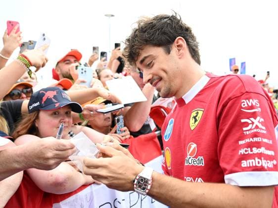 4th July 2025; Silverstone Circuit, Northamptonshire, England; Formula 1 2025 Qatar Airways British F1 Grand Prix; Free Practice Day; Charles Leclerc of Ferrari signs autographs on arrival at Silverstone  ActionPlus12808620 SimonxWest
