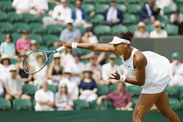 Tennis: Wimbledon championships Naomi Osaka of Japan plays against Russian Anastasia Pavlyuchenkova in the women s singles third round at the Wimbledon tennis tournament in London on July 4, 2025.  A14AA0004701664P