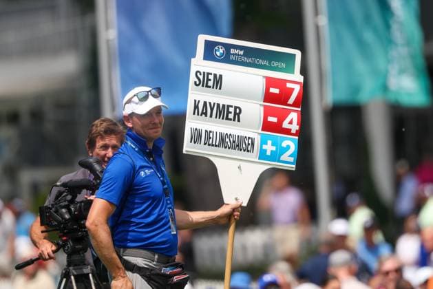 scorerboard, Marcel Siem (GER), Martin Kaymer (GER), Nicolai von Dellingshausen (GER), 36. BMW International Open 2025, Golf, DP World Tour, Herren, Runde 2, 04.07.2025 Eichenried Bayern Deutschland