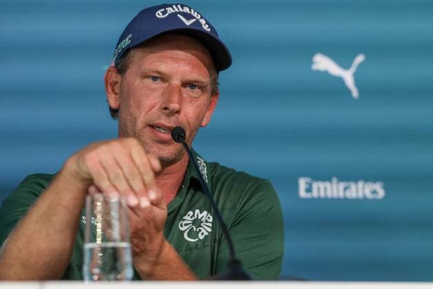 Marcel Siem (GER) auf der Pressekonferenz nach der Runde 2, 36. BMW International Open 2025, Golf, DP World Tour, Herren, Runde 2, 04.07.2025 Eichenried Bayern Deutschland