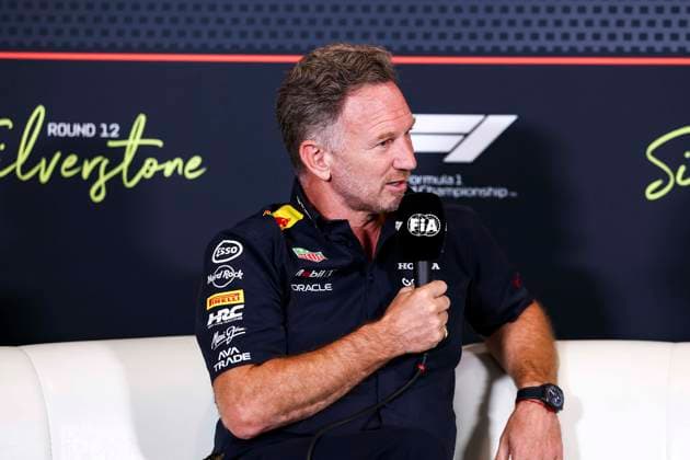 F1 - BRITISH GRAND PRIX 2025 HORNER Christian (gbr), Team Principal of Red Bull Racing, portrait press conference, PK, Pressekonferenz during the Formula 1 Qatar Airways British Grand Prix 2025, 12th round of the 2025 FIA Formula One World Championship, WM, Weltmeisterschaft from July 4 to 6, 2025 on the Silverstone Circuit, in Silverstone, United Kingdom - SilverstoneUnited Kingdom Copyright: xEricxAlonsox