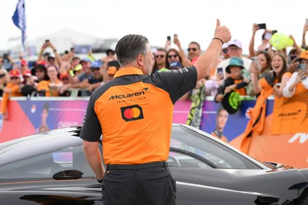 F1 Grand Prix of Great Britain - Practice McLaren Racing CEO, Zak Brown waves at the fans during the Formula 1 Qatar Airways British Grand Prix at the Silverstone Circuit in Towcester, England, on July 4, 2024. United Kingdom  Copyright: xMIxNewsx originalFilename:fletcher-f1grandp250704_np5iX.jpg