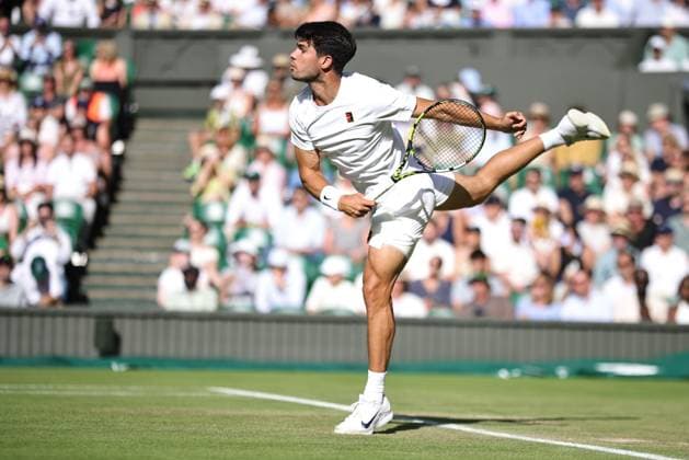 Carlos Alcaraz, ESP, during third round of 2025 All England Lawn Tennis Championships at Wimbledon, mens singles, London, 04 07 2025; -