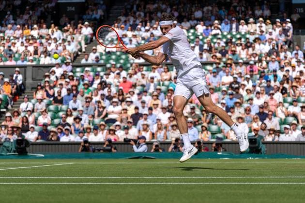 2025-07-04 Wimbledon 2025 LONDON, ENGLAND - JULY 4: Taylor Fritz of The USA during Wimbledon 2025 at All England Lawn Tennis & Croquet Club on July 4, 2025 in London, England. London All England Lawn Tennis & Croquet Club England Content not available for redistribution in The Netherlands directly or indirectly through any third parties. Copyright: xMarleenxFouchierx