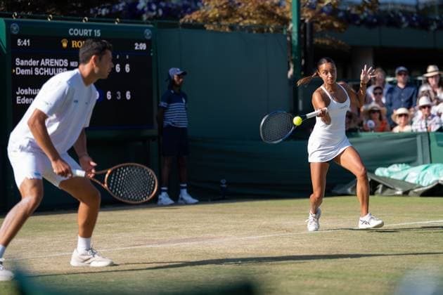 2025-07-04 Wimbledon 2025 LONDON, ENGLAND - JULY 4: Eden Silva of Great Britain, Joshua Paris of Great Britain during Wimbledon 2025 at All England Lawn Tennis & Croquet Club on July 4, 2025 in London, England. London All England Lawn Tennis & Croquet Club England Content not available for redistribution in The Netherlands directly or indirectly through any third parties. Copyright: xMarleenxFouchierx
