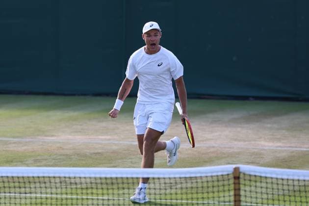 July 4, 2025, London, Celestynow, England: KAMIL MAJCHRZAK of Poland celebrates winning the match against A. Rinderknech of France in the third round of Championships 2025 at Wimbledon AELTC in London. London England - ZUMAc278 20250704_zsp_c278_022 Copyright: xMarcinxCholewinskix