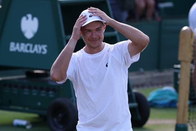 July 4, 2025, London, Celestynow, England: KAMIL MAJCHRZAK of Poland celebrates winning the match against A. Rinderknech of France in the third round of Championships 2025 at Wimbledon AELTC in London. London England - ZUMAc278 20250704_zsp_c278_026 Copyright: xMarcinxCholewinskix