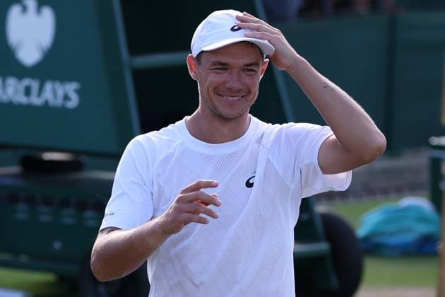 July 4, 2025, London, Celestynow, England: KAMIL MAJCHRZAK of Poland celebrates winning the match against A. Rinderknech of France in the third round of Championships 2025 at Wimbledon AELTC in London. London England - ZUMAc278 20250704_zsp_c278_027 Copyright: xMarcinxCholewinskix