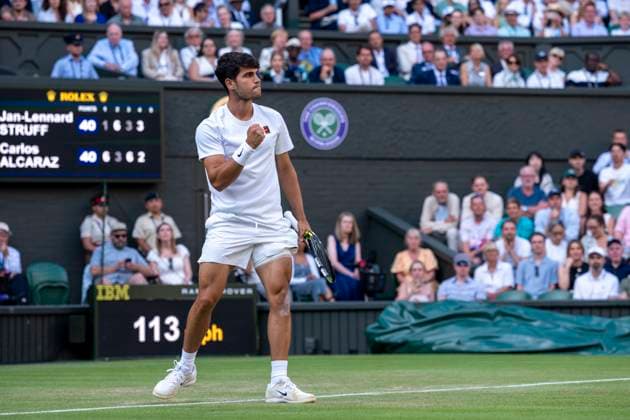 Carlos Alcaraz during his Wimbledon 2025 Men?s Singles third round tennis match against Jan-Lennard Struff at the All England Tennis Club in London, England (Richard Callis SPP) Copyright: xRichardxCallis SPPx spp-en-RiCa-SPP25_richiecallis_040725_18916