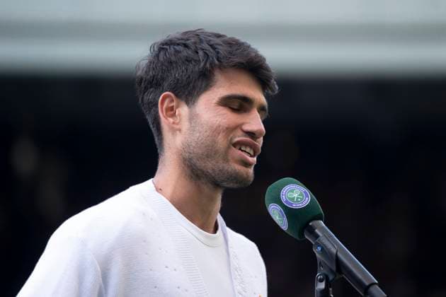 Carlos Alcaraz after winning the Wimbledon 2025 Men?s Singles third round tennis match against Jan-Lennard Struff at the All England Tennis Club in London, England (Richard Callis SPP) Copyright: xRichardxCallis SPPx spp-en-RiCa-SPP25_richiecallis_040725_18932