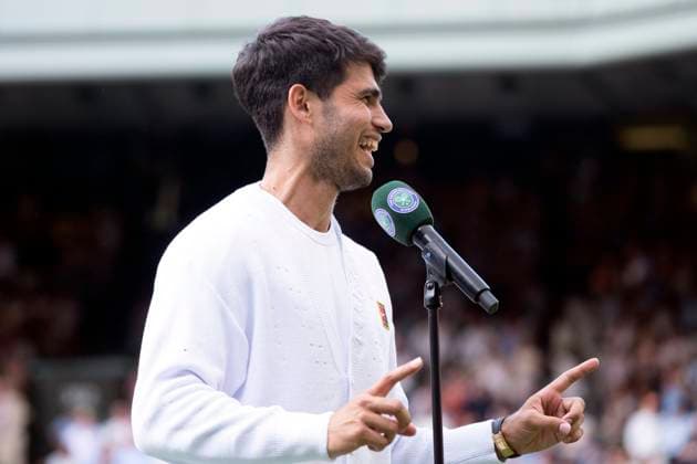 Carlos Alcaraz after winning the Wimbledon 2025 Men?s Singles third round tennis match against Jan-Lennard Struff at the All England Tennis Club in London, England (Richard Callis SPP) Copyright: xRichardxCallis SPPx spp-en-RiCa-SPP25_richiecallis_040725_18924