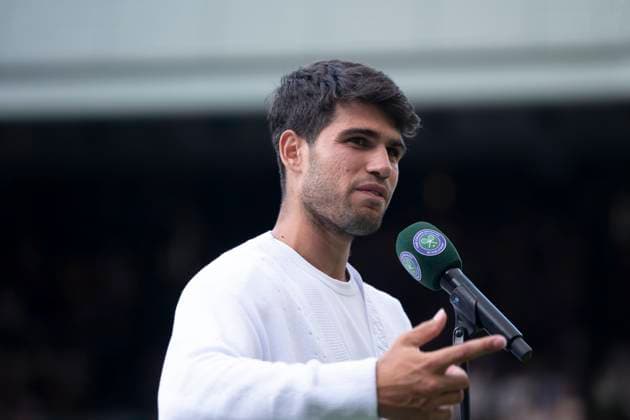 Carlos Alcaraz after winning the Wimbledon 2025 Men?s Singles third round tennis match against Jan-Lennard Struff at the All England Tennis Club in London, England (Richard Callis SPP) Copyright: xRichardxCallis SPPx spp-en-RiCa-SPP25_richiecallis_040725_18928
