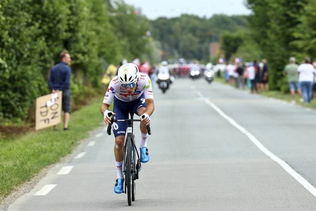 French Matteo Vercher of TotalEnergies pictured in action during the first stage, Lille Metropole to Lille Metropole (185 km), of the 2025 Tour de France cycling race, in Lille, France, on Saturday 05 July 2025. The 112th edition of the Tour de France starts on Saturday 5 July in Lille, France, and will finish in Paris, France on the 27th of July. DAVIDxPINTENS  x128480507x