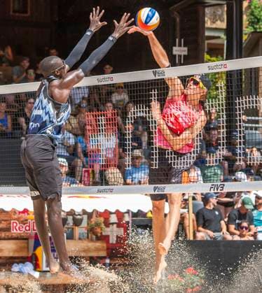 July 5, 2025, Gstaad, Bern, Switzerland: Gstaad Switzerland, 07 05 2025: YOUNOUSSE CHERIF of Qatar against STEVEN VAN DE VELDE of Netherlands during Swatch Beach Pro Gstaad 2025, Swatch Beach Pro Gstaad 2025 took place in the famous ski resort and which organizes events like the EFG Swiss Open Gstaad ATP, Tennis Herren 250 and the Polo Gold Club Gstaad 2024 and took place at Roy Emerson Arena in Gstaad. Gstaad Switzerland - ZUMAd206 20250705_zip_d206_053 Copyright: xEricxDubostx