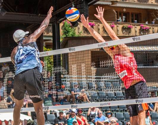 July 5, 2025, Gstaad, Bern, Switzerland: Gstaad Switzerland, 07 05 2025: AHMED TIJAN of Qatar against Netherlands during Swatch Beach Pro Gstaad 2025, Swatch Beach Pro Gstaad 2025 took place in the famous ski resort and which organizes events like the EFG Swiss Open Gstaad ATP, Tennis Herren 250 and the Polo Gold Club Gstaad 2024 and took place at Roy Emerson Arena in Gstaad. Gstaad Switzerland - ZUMAd206 20250705_zip_d206_054 Copyright: xEricxDubostx