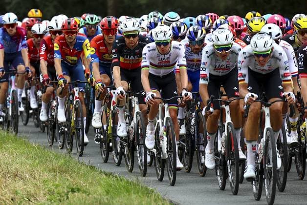 Slovenian Tadej Pogacar of UAE Team Emirates pictured in action during the first stage, Lille Metropole to Lille Metropole (185 km), of the 2025 Tour de France cycling race, in Lille, France, on Saturday 05 July 2025. The 112th edition of the Tour de France starts on Saturday 5 July in Lille, France, and will finish in Paris, France on the 27th of July. DAVIDxPINTENS  x128481697x
