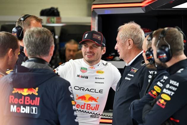(250705) -- SLIVERSTONE, July 5, 2025 -- Red Bull Racing s driver Max Verstappen (C) of the Netherlands reacts before Practice 3 of the Formula One British Grand Prix 2025 at the Silverstone Circuit, in Sliverstone, Britain, July 5, 2025. ) (SP)BRITAIN-SILVERSTONE-F1-BRITISH GRAND PRIX-PRACTICE WuxLu 