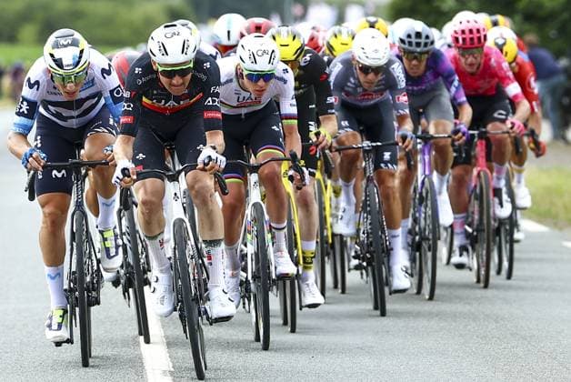 Slovenian Tadej Pogacar of UAE Team Emirates and Belgian Tim Wellens of UAE Team Emirates pictured in the first echelon during the first stage, Lille Metropole to Lille Metropole (185 km), of the 2025 Tour de France cycling race, in Lille, France, on Saturday 05 July 2025. The 112th edition of the Tour de France starts on Saturday 5 July in Lille, France, and will finish in Paris, France on the 27th of July. DAVIDxPINTENS  x128487034x