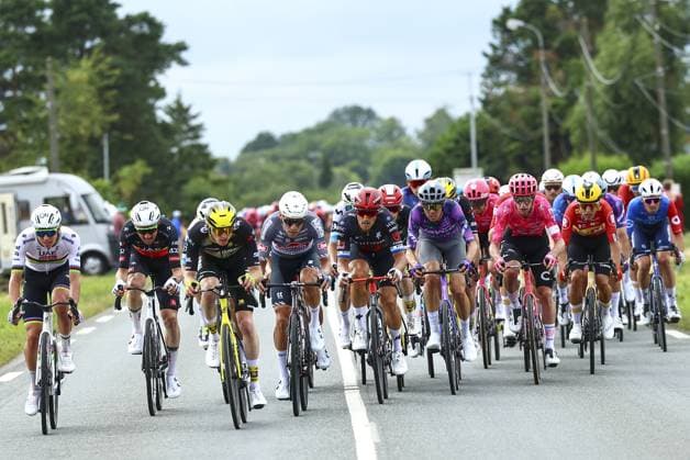 Slovenian Tadej Pogacar of UAE Team Emirates and Belgian Tim Wellens of UAE Team Emirates pictured in the first echelon during the first stage, Lille Metropole to Lille Metropole (185 km), of the 2025 Tour de France cycling race, in Lille, France, on Saturday 05 July 2025. The 112th edition of the Tour de France starts on Saturday 5 July in Lille, France, and will finish in Paris, France on the 27th of July. DAVIDxPINTENS  x128487037x