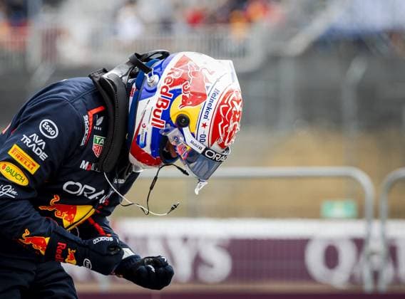 SILVERSTONE - Max Verstappen (Red Bull Racing) reacts after taking pole position during qualifying at the Silverstone circuit ahead of the Great Britain Grand Prix. ANP SEM VAN DER WAL xVIxANPxSportx xxANPxIVx 530986777 originalFilename: 530986777.jpg