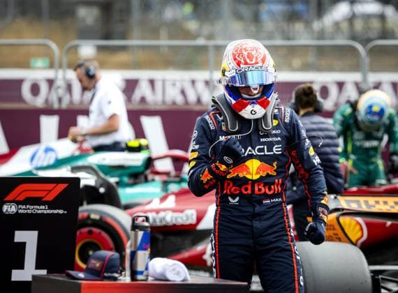 SILVERSTONE - Max Verstappen (Red Bull Racing) reacts after taking pole position during qualifying at the Silverstone circuit ahead of the Great Britain Grand Prix. ANP SEM VAN DER WAL xVIxANPxSportx xxANPxIVx 530986785 originalFilename: 530986785.jpg
