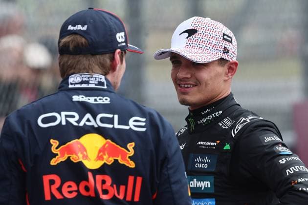 F1 British Grand Prix 2025 Qualifying Max Verstappen of Red Bull Racing and Lando Norris of McLaren after qualifying ahead of the Formula 1 British Grand Prix at Silverstone Circuit in Northampton, Great Britain on July 5, 2025. Northampton United Kingdom  Copyright: xJakubxPorzyckix originalFilename:porzycki-f1britis250705_np84W.jpg