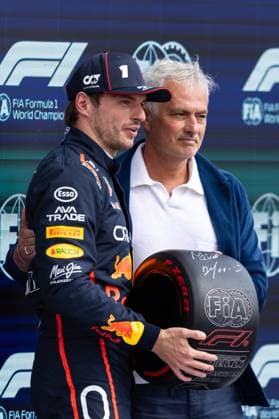 F1 - BRITISH GRAND PRIX 2025 VERSTAPPEN Max (ned), Red Bull Racing RB21, portrait, Josà Mourinho, portrait, during the Formula 1 Qatar Airways British Grand Prix 2025, 12th round of the 2025 FIA Formula One World Championship, WM, Weltmeisterschaft from July 4 to 6, 2025 on the Silverstone Circuit, in Silverstone, United Kingdom - SilverstoneUnited Kingdom Copyright: xDPPIx