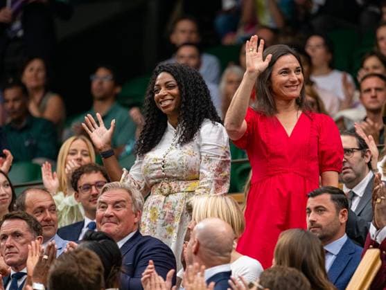 Tennis - Wimbledon Championship 2025 - Day 6 LONDON, ENGLAND - Saturday, July 5, 2025: British cyclist and swimmer Sarah Storey (R) and British para-athlete Kadeena Cox in the Royal Box on Day Six of The Championships Wimbledon 2025 at the All England Lawn Tennis and Croquet Club. (Photo by Kirsten Holst Propaganda) LONDON All England Lawn Tennis and Croquet Club GREATER LONDON ENGLAND  Copyright: xKirstenxHolstx 2025-07-05-016-Wimbledon_2025_Day_6