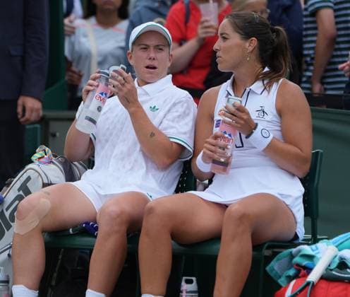 Tennis - 2025 Wimbledon Championships - Womes Doubles - 2nd round - Jodie Burrage and Sonay Kartal v Beatriz Haddad Maia and Laura Siegemund All England Lawn Tennis & Croquet Club - Friday 5th July 2025 Jodie Burrage and Sonay Kartal of GBR 