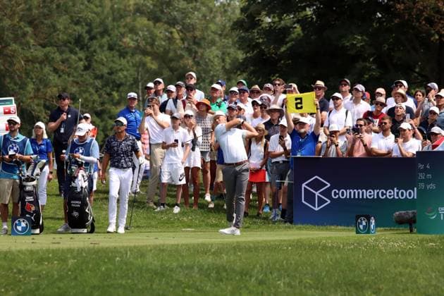 BMW International Open, Eichenried, 05.07.2025 Golf, BMW International Open, Eichenried, 05.07.2025, Tag 3 Bild: Matti, Schmid (GER) beim Abschlag vor Zuschauern Copyright: xBEAUTIFULxSPORTS NilsxKoepkex