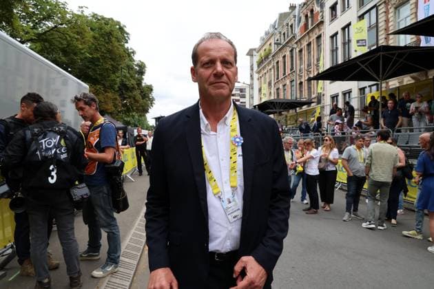 TOUR DE FRANCE 2025 PHOTOPQR VOIX DU NORD STEPHANE MORTAGNE ; 05 07 2025 ; LILLE, 05.07.2025 Cyclisme, velo, Tour de France, Arrivée de la 1ere etape du Tour de France entre Lille et Lille Victoire au sprint de Jasper Philipsen qui prend dans la foulle le maillot jaune Christian PRUDHOMME PHOTO STEPHANE MORTAGNE LA VOIX DU NORD- French cycling race Tour de France 2024 takes place in july 2025 Hauts de France France  Copyright: xPHOTOPQR VOIXxDUxNORD MAXPPPxSTEPHANExMORTAGNEx 20250705VDN0424 20250705VDN0424