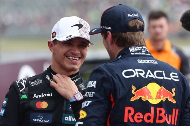 F1 British Grand Prix 2025 Qualifying Lando Norris of McLaren and Max Verstappen of Red Bull Racing after qualifying ahead of the Formula 1 British Grand Prix at Silverstone Circuit in Northampton, Great Britain on July 5, 2025. Northampton United Kingdom  Copyright: xJakubxPorzyckix originalFilename:porzycki-f1britis250705_npmhK.jpg