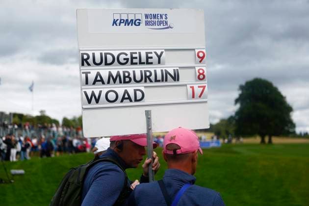 5th July 2025; The O& x2019;Meara Course at Carton House, Maynooth, County Kildare, Ireland; KPMG Womens Irish Open Golf, Round 3; The last group board  ActionPlus12810149 PeterxFitzpatrick