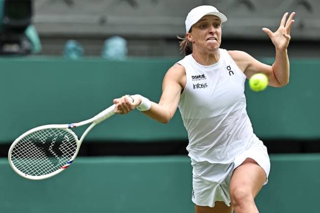 Iga Swiatek, POL, during third round of 2025 All England Lawn Tennis Championships at Wimbledon, womens singles, London, 05 07 2025; -