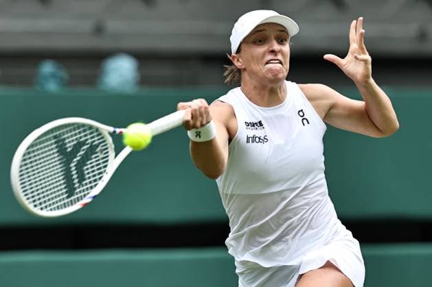 Iga Swiatek, POL, during third round of 2025 All England Lawn Tennis Championships at Wimbledon, womens singles, London, 05 07 2025; -
