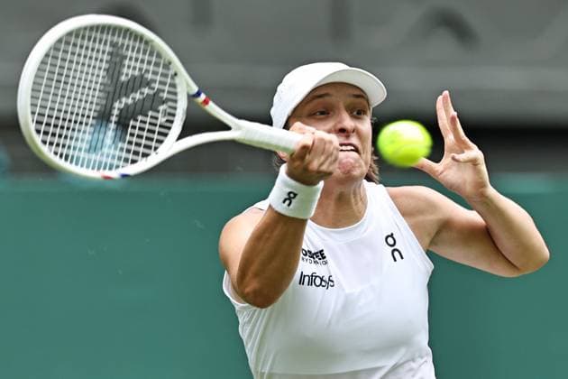 Iga Swiatek, POL, during third round of 2025 All England Lawn Tennis Championships at Wimbledon, womens singles, London, 05 07 2025; -