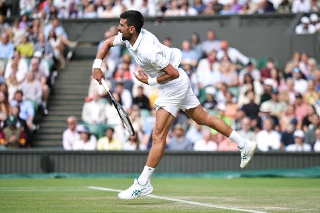 Novak Djokovic, SRB, during third round of 2025 All England Lawn Tennis Championships at Wimbledon, mens singles, London, 05 07 2025; -