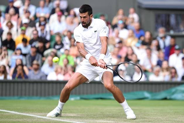 Novak Djokovic, SRB, during third round of 2025 All England Lawn Tennis Championships at Wimbledon, mens singles, London, 05 07 2025; -