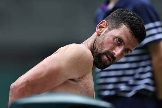 Novak Djokovic, SRB, during third round of 2025 All England Lawn Tennis Championships at Wimbledon, mens singles, London, 05 07 2025; -