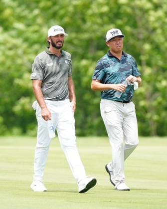 SILVIS, IL - JULY 05: PGA, Golf Herren golfers Max Homa and David Lipsky walk the 17th hole during the John Deere Classic on July 5, 2025, at TPC Deere Run in Silvis, Illinois. (Photo by Brian Spurlock Icon Sportswire) GOLF: JUL 05 PGA John Deere Classic EDITORIAL USE ONLY Icon25070569