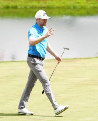 SILVIS, IL - JULY 05: PGA, Golf Herren golfer Brian Campbell reacts to making a birdie putt on the 18th hole during the third round of the John Deere Classic on July 5, 2025, at TPC Deere Run in Silvis, Illinois. (Photo by Brian Spurlock Icon Sportswire) GOLF: JUL 05 PGA John Deere Classic EDITORIAL USE ONLY Icon25070583