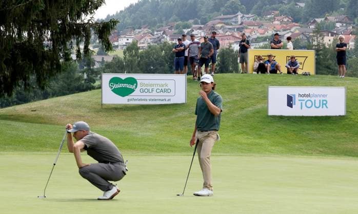 GOLF - Interwetten Open HAUS,AUSTRIA,06.JUL.25 - GOLF - Interwetten Open, HotelPlanner Tour, Golfclub Schladming. Image shows David Law (SCO) and Maximilian Steinlechner (AUT).  GEPAxpictures xHansxOberlaender