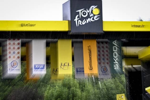 A sign of Tour de France pictured at the start of the second stage of the 2025 Tour de France cycling race, from Lauwin-Planque to Boulogne-sur-Mer (212 km), on Sunday 06 July 2025 in France. The 112th edition of the Tour de France starts on Saturday 5 July in Lille, and will finish in Paris on the 27th of July. JASPERxJACOBS  x128531069x