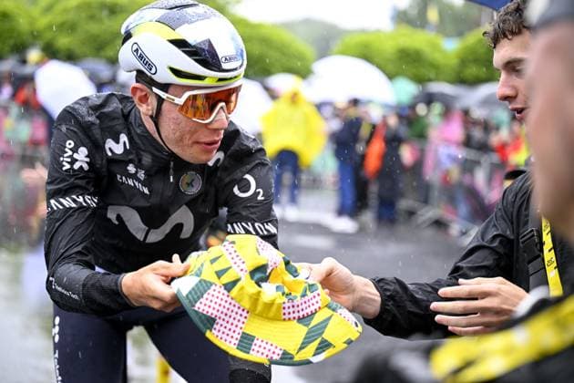 Spanish Ivan Romeo of Movistar Team pictured at the start of the second stage of the 2025 Tour de France cycling race, from Lauwin-Planque to Boulogne-sur-Mer (212 km), on Sunday 06 July 2025 in France. The 112th edition of the Tour de France starts on Saturday 5 July in Lille, and will finish in Paris on the 27th of July. JASPERxJACOBS  x128531836x