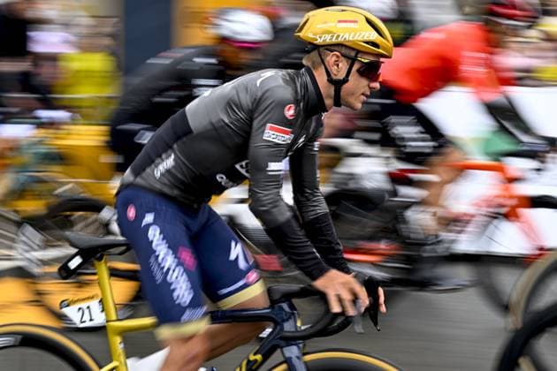 Belgian Remco Evenepoel of Soudal Quick-Step pictured at the start of the second stage of the 2025 Tour de France cycling race, from Lauwin-Planque to Boulogne-sur-Mer (212 km), on Sunday 06 July 2025 in France. The 112th edition of the Tour de France starts on Saturday 5 July in Lille, and will finish in Paris on the 27th of July. JASPERxJACOBS  x128532761x
