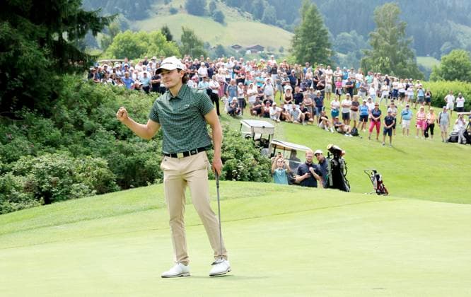 GOLF - Interwetten Open HAUS,AUSTRIA,06.JUL.25 - GOLF - Interwetten Open, HotelPlanner Tour, Golfclub Schladming. Image shows the rejoicing of Maximilian Steinlechner (AUT).  GEPAxpictures xHansxOberlaender