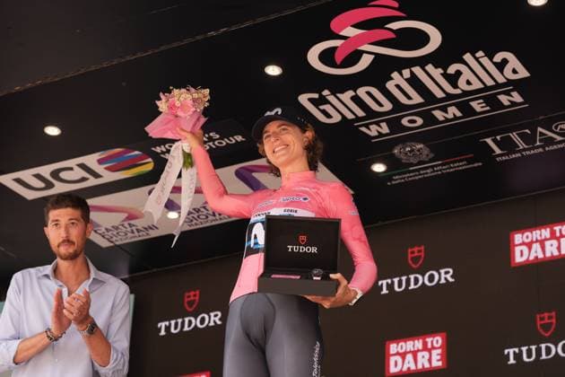 Pink Jersey Marlen Reusser (Movistar Team) during the 1st stage of the Giro d™Italia Women, Tudor ITT from Bergamo to Bergamo, Italy Sunday, July 06, 2025. - cycling .  Copyright: xMassimoxPaolone Lapressex