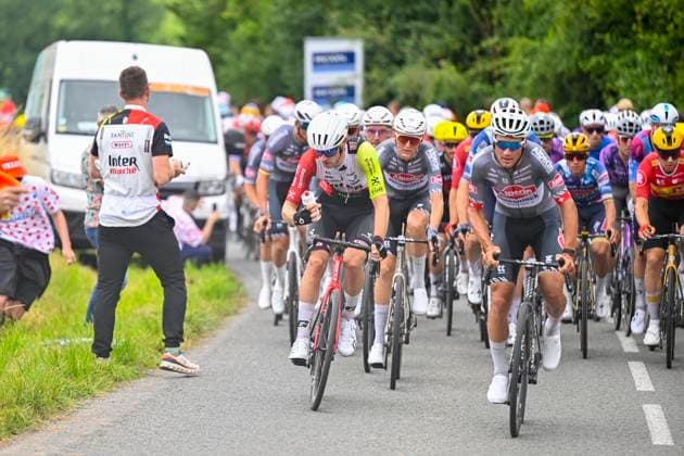 Tour de France 2025 Stage 2 BOULOGNE-SUR-MER, FRANCE - JULY 06 : Rutsch Jonas (GER) of Intermarche - Wanty in action during stage 2 of the 112th edition of Tour de France an UCI World Tour 2.UWT cycling road race stage for Men Elite of 212 km with start in Lauwin-Planque and finish in Boulogne-sur-Mer on July 6, 2025 in Boulogne-sur-Mer, France, 06 07 2025 ( Motordriver Kenny Verfaillie - Boulogne-sur-Mer France  Copyright: xJanxDexMeuleneirx