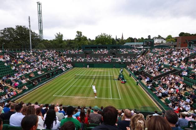 6th July 2025; All England Lawn Tennis and Croquet Club, London, England; Wimbledon Tennis Tournament, Day 7; Karen Khachanov (RUS) serves to Kamil Majchrzak (POL) inside Court Two  ActionPlus12810464 JohnxPatrickxFletcher